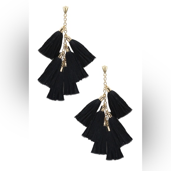 NWT Ettika daydreamer tassel 18k gold plated earrings in black fabric - Picture 2 of 6